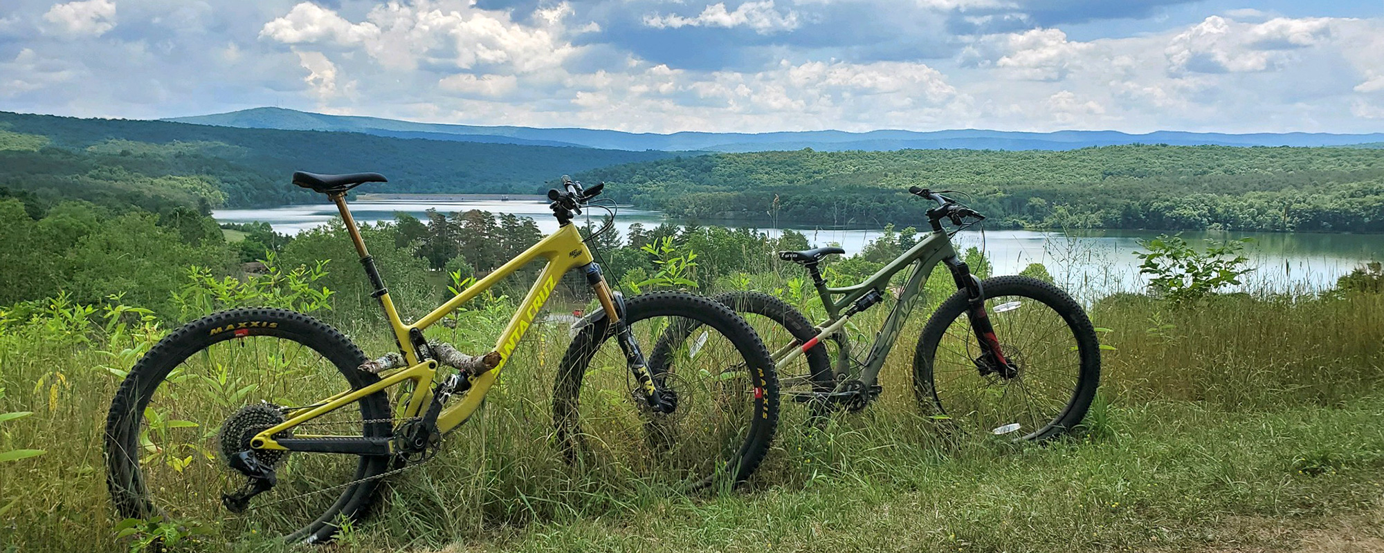 bicycle on a trail overlooking a lake